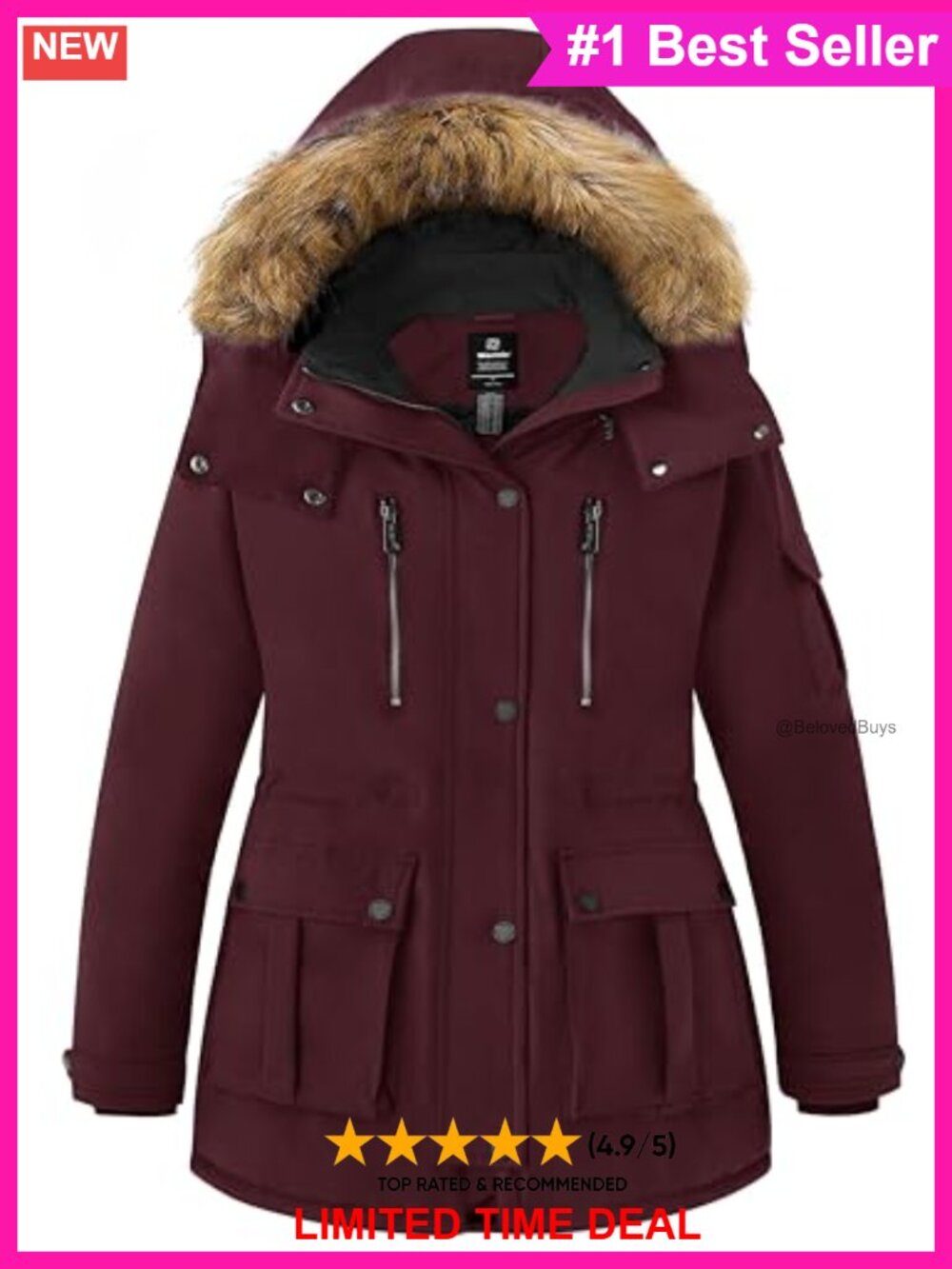 Plus Size Winter Parka Hooded Puffer Coat Waterproof Recycled